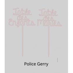 Nom de Table des Mariés ou Enfants, en Plexiglas transparent, or et couleurs, sur pic ou support