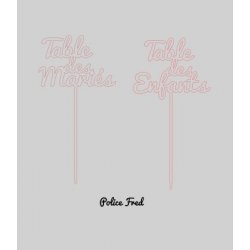 Nom de Table des Mariés ou Enfants, en Plexiglas transparent, or et couleurs, sur pic ou support