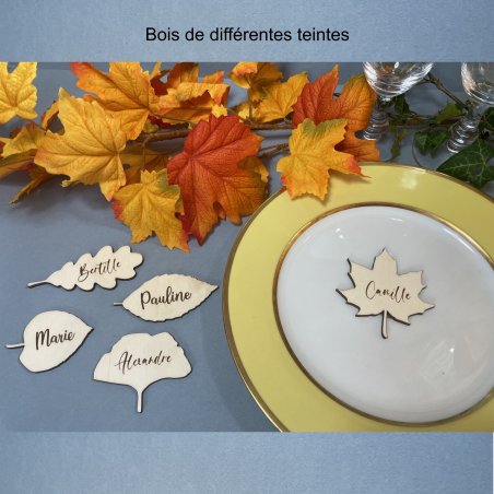 Feuille, Marque Place en bois gravé.