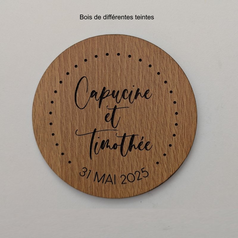 Sous Verre  bois 2 personnalisations : nom des mariés et date du mariage (modèle Clem)