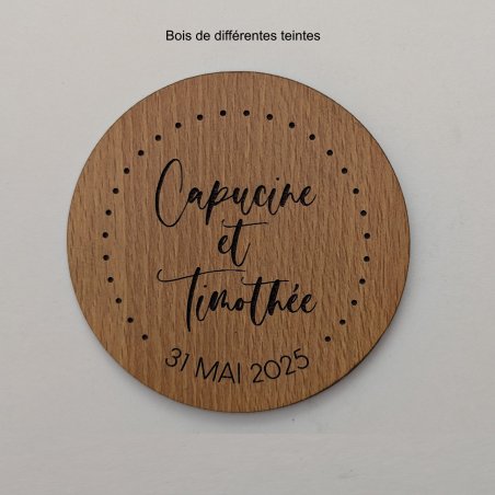 Sous Verre  bois 2 personnalisations : nom des mariés et date du mariage (modèle Clem)