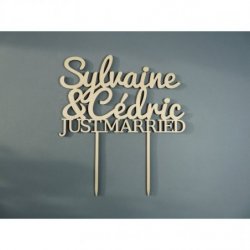 Cake Topper Mariage, Just Married, en bois Peuplier, Exotique ou peint, police Fred