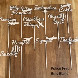 Nom de table Personnalisé avec un Avion, en Bois, sur pic ou support