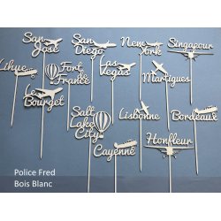 Nom de table Personnalisé avec un Avion, en Bois, sur pic ou support