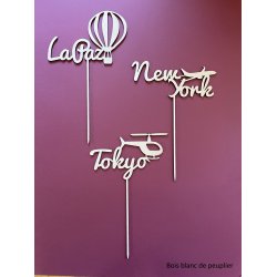 Nom de table Personnalisé avec un Avion, en Bois, sur pic ou support