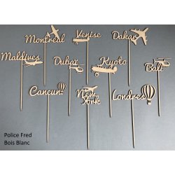 Nom de table Personnalisé avec un Avion, en Bois, sur pic ou support