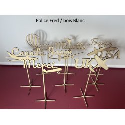 Nom de table Personnalisé avec un Avion, en Bois, sur pic ou support