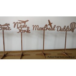 Nom de table Personnalisé avec un Avion, en Bois, sur pic ou support