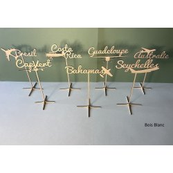 Nom de table Personnalisé avec un Avion, en Bois, sur pic ou support