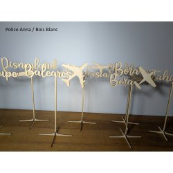 Nom de table Personnalisé avec un Avion, en Bois, sur pic ou support