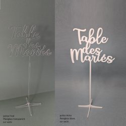 Nom de Table des Mariés ou Enfants, en Plexiglas transparent, or et couleurs, sur pic ou support