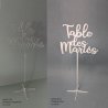 Nom de Table des Mariés ou Enfants, en Plexiglas transparent, or et couleurs, sur pic ou support