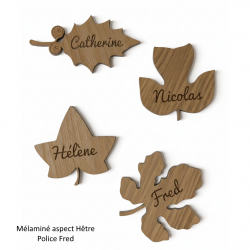 Feuille,  Marque Place en bois gravé.