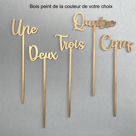 Numéro en Lettres en bois, en couleurs, sur pic ou support