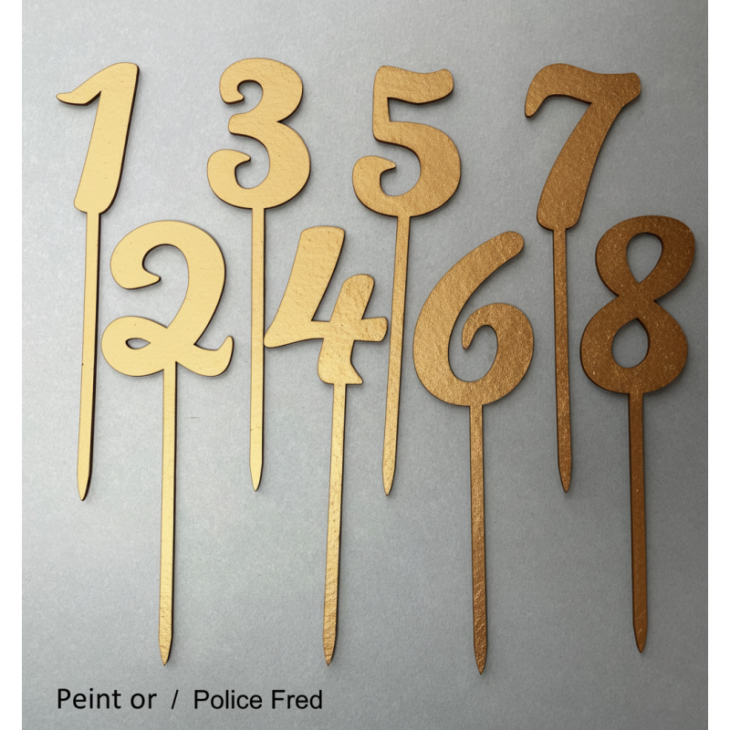 Numéro en chiffre en bois peint de couleurs, sur pic ou support