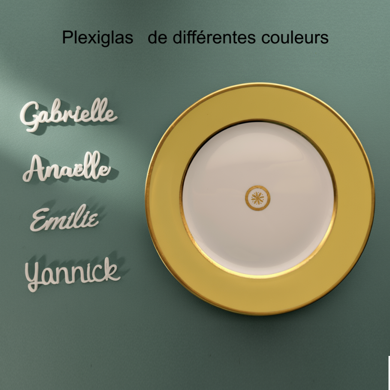 Prénom, marque place, en Plexi Blanc et Couleurs