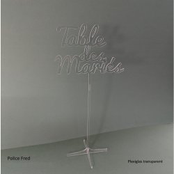 Nom de Table des Mariés ou Enfants, en Plexiglas transparent, or et couleurs, sur pic ou support