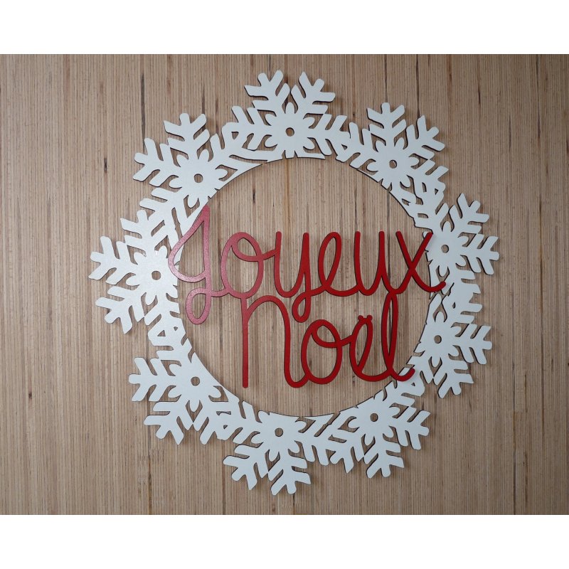 Couronne de Noël , Couronne de Flocons , Joyeux Noël, en bois