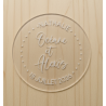 Sous Verre plexiglas 3 personnalisations : nom des mariés, date du mariage et prénom de l'invité (modèle Clem)