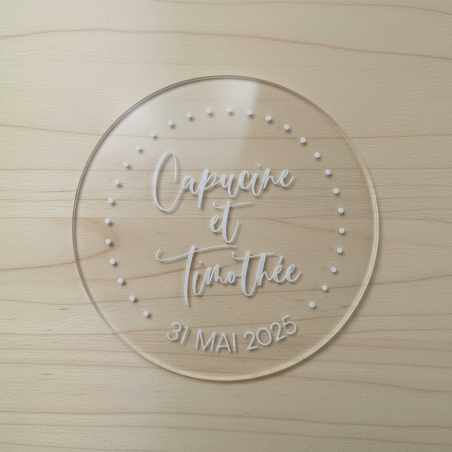 Sous Verre  plexiglas 2 personnalisations : nom des mariés et date du mariage (modèle Clem)