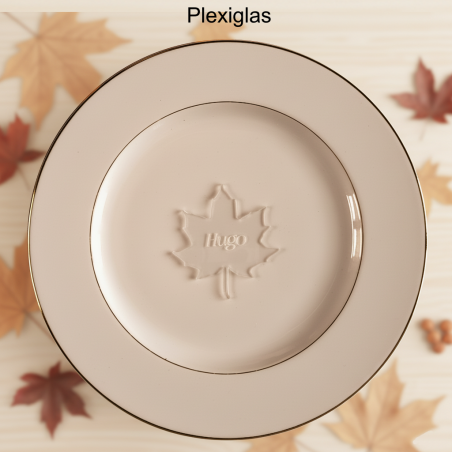 Feuille,  Marque Place en plexiglas gravé.