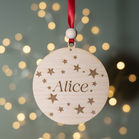 Boule de Noël en bois personnalisée - Rond ou Etoile