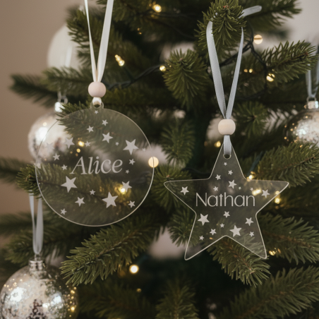 Boule  personnalisée décoration du sapin de Noël plexiglas transparent