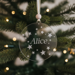 Boule  personnalisée décoration du sapin de Noël plexiglas transparent