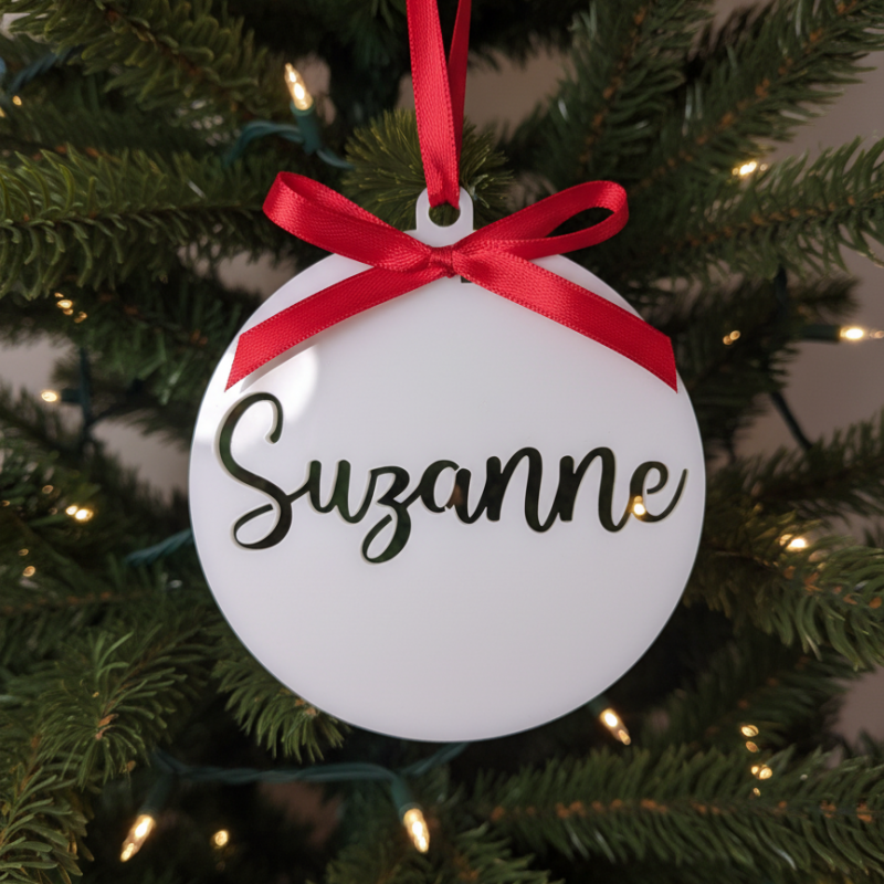 Boule  personnalisée décoration du sapin de Noël plexiglas blanc