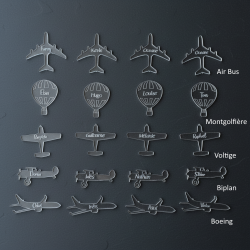 Avion, Marque Place en plexiglas gravé.