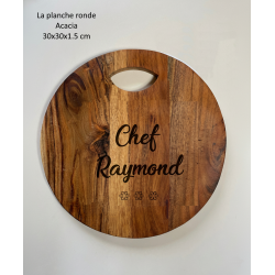 Chef(fe) + prénom, Planche en Acacia, gravée.