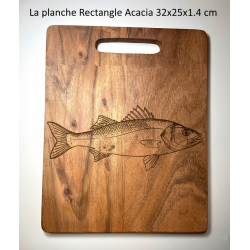 Planche en Acacia, gravée poissons "Le Bar".