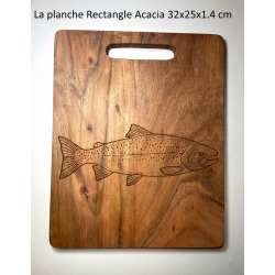 Planche en Acacia, gravée poissons "La Truite".