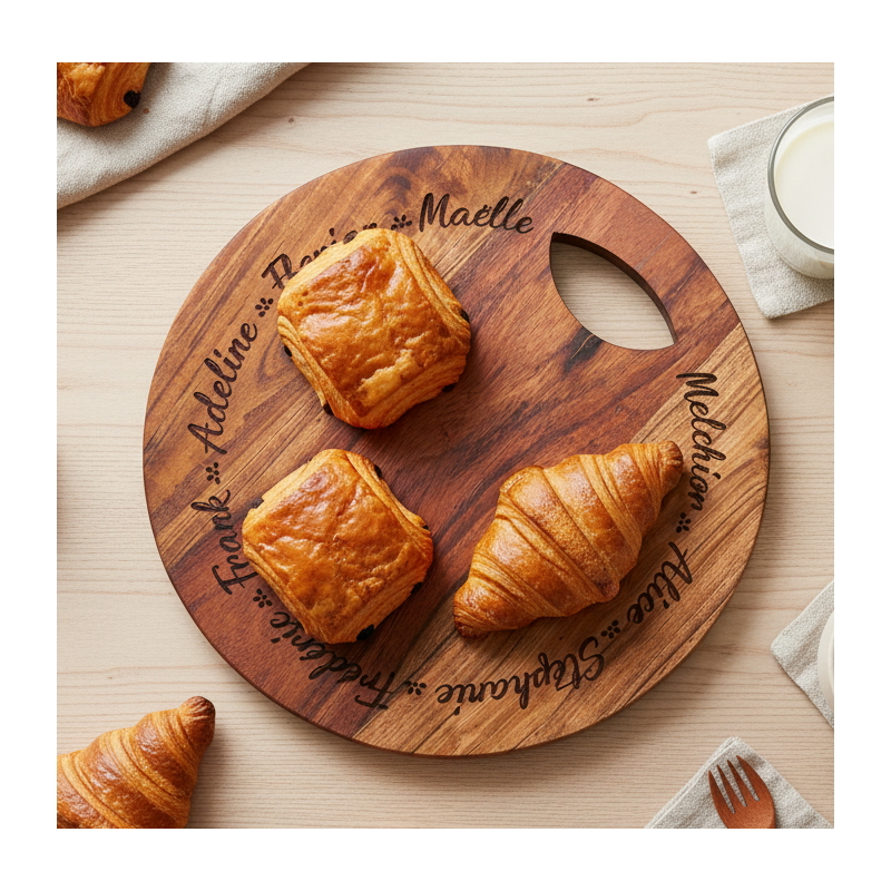 Planche en Acacia personnalisée - Prénoms de votre famille - Ronde 30x30 cm