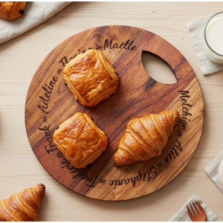 Les prénoms de votre Famille, Planche en Acacia gravée