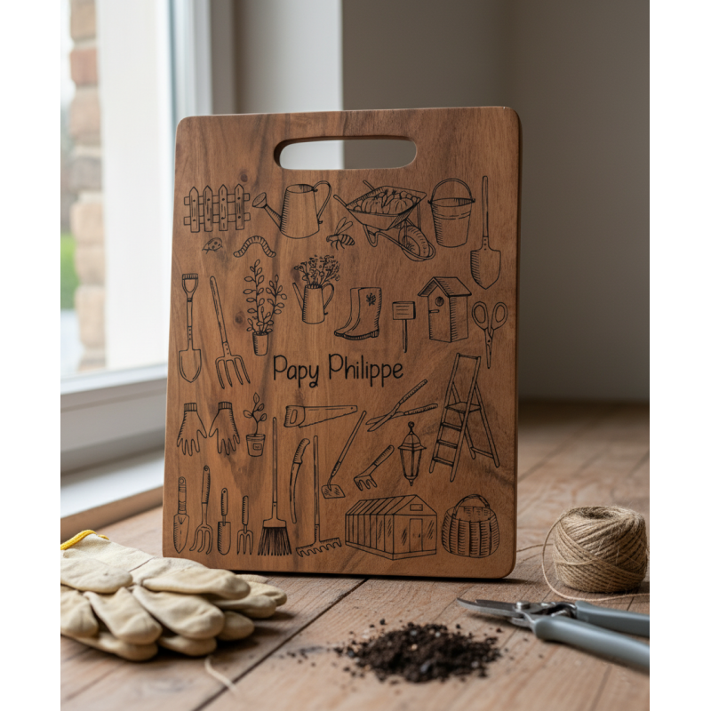 Planche en Acacia personnalisée - Cadeau Papa / Papy -  Jardinage