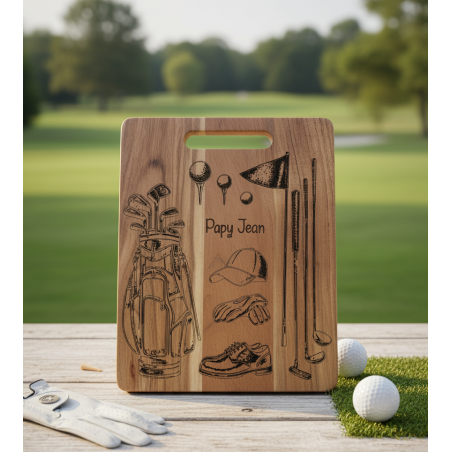 Planche en Acacia personnalisée - Cadeau Papa / Papy - Golf