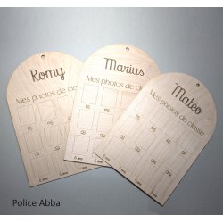 Cadre pour photos de classe, panneau de bois gravé au prénom