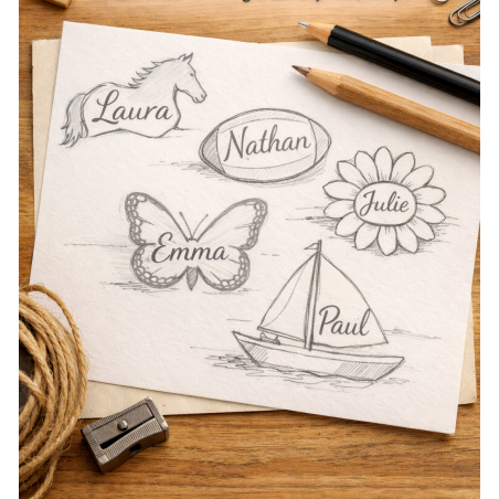 Votre modèle, création personnalisé, Marque Place en bois gravé.