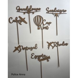 Nom de table Personnalisé avec un Avion, en Bois, sur pic ou support