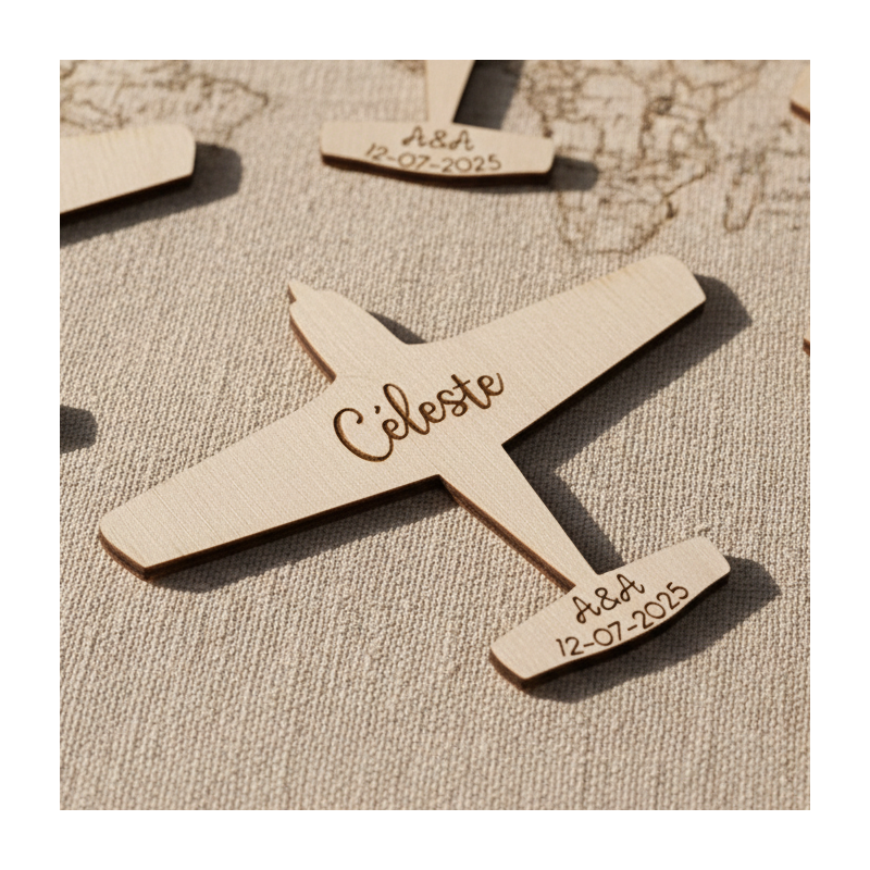 Avion Voltige, Marque Place,  en bois gravé prénom, initiale et date.