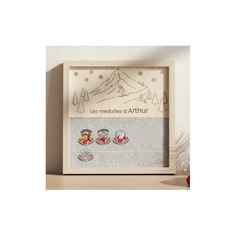 cadre porte-médailles de ski personnalisé au prénom