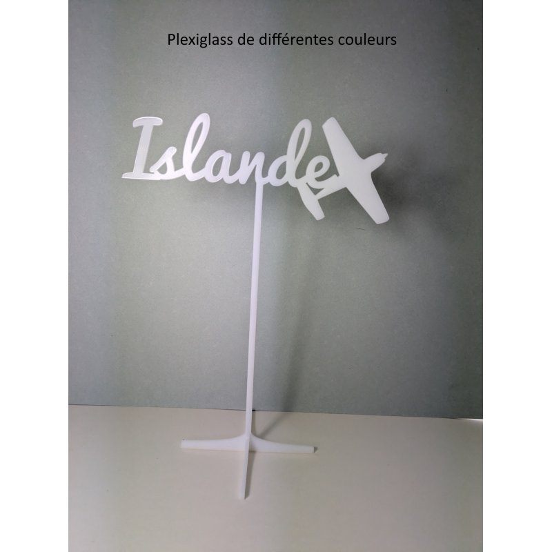 Nom de table Personnalisé avec un Avion, en PLEXI, sur pic ou support