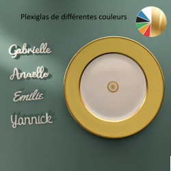 Prénom, marque place, en Plexi Blanc et Couleurs