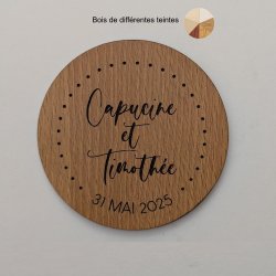 Sous Verre  bois 2 personnalisations : nom des mariés et date du mariage (modèle Clem)