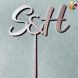 Cake Topper Mariage, Les Initiales,  Bois Peint de couleur Or Rose ,  police Adèle