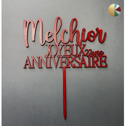 Cake Topper Anniversaire,  Joyeux Anniversaire avec l'âge, en medium naturel ou peint, police Anna