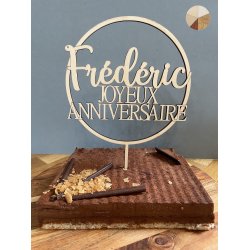 Cake Topper  Joyeux Anniversaire dans un cercle, en bois.