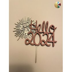 Cake Topper "Hello Nouvelle Année" , en bois  peint