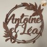 Couronne avec deux prénoms, bois  - Feuilles.